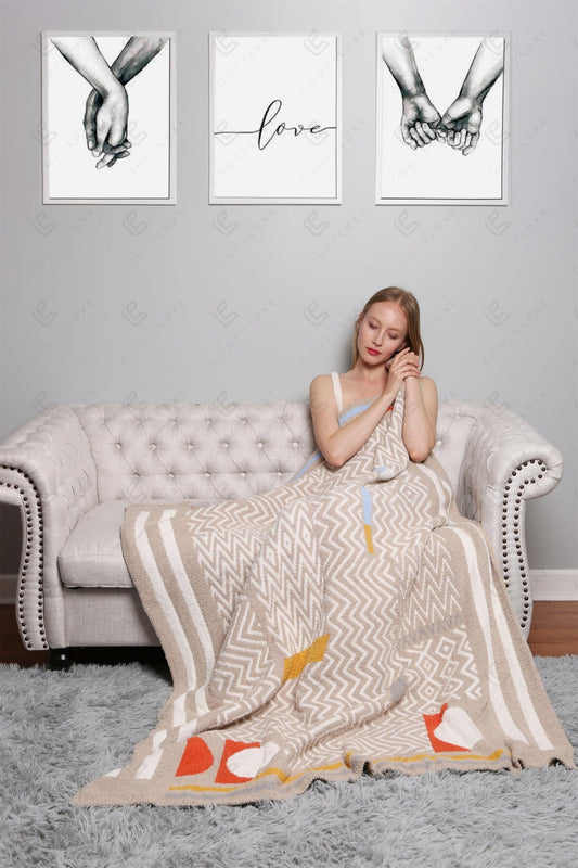 Zachte Fleece Deken met Geometrisch Patroon – Luxe Woonplaid in Diverse Kleuren