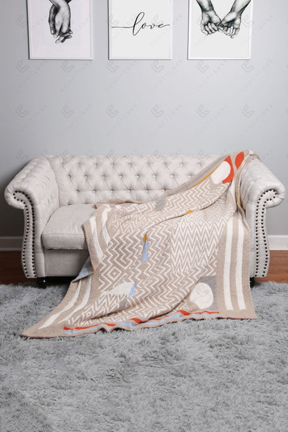 Zachte Fleece Deken met Geometrisch Patroon – Luxe Woonplaid in Diverse Kleuren