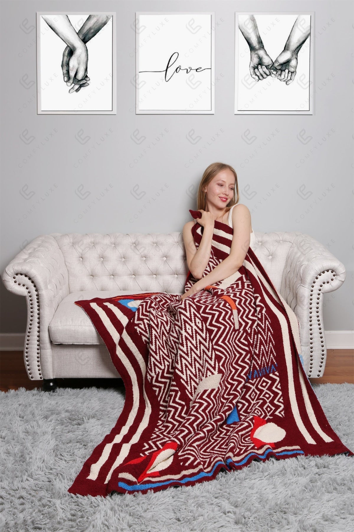 Zachte Fleece Deken met Geometrisch Patroon – Luxe Woonplaid in Diverse Kleuren