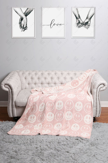 Mini Happy Face Luxe Fleece Deken – Zachte Woonplaid 130×150cm