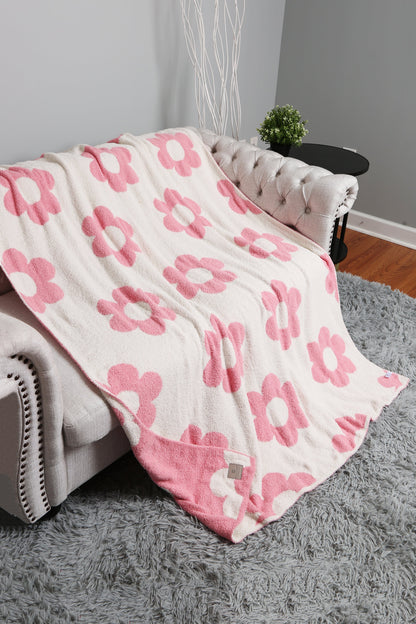Retro Daisy Deken – Zachte Bloemenprint Fleece Plaid in Beige of Roze