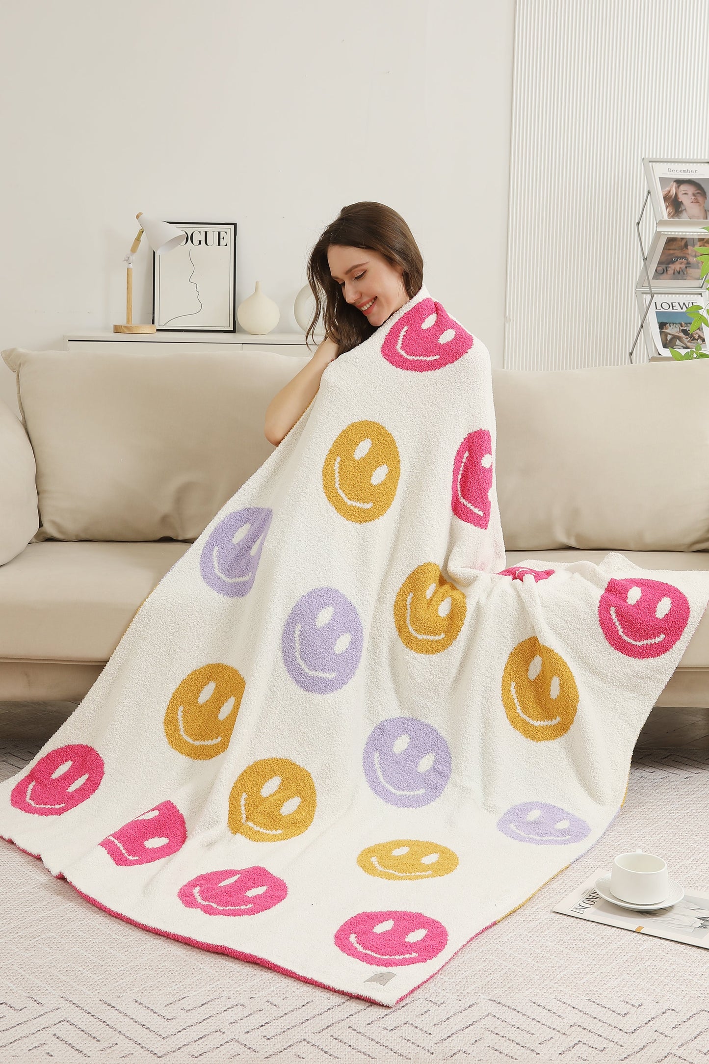 Multi-Colored Happy Face Luxe Zachte Fleece Deken – Speels & Comfortabel