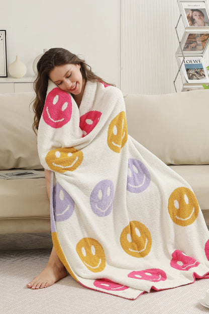 Multi-Colored Happy Face Luxe Zachte Fleece Deken – Speels & Comfortabel