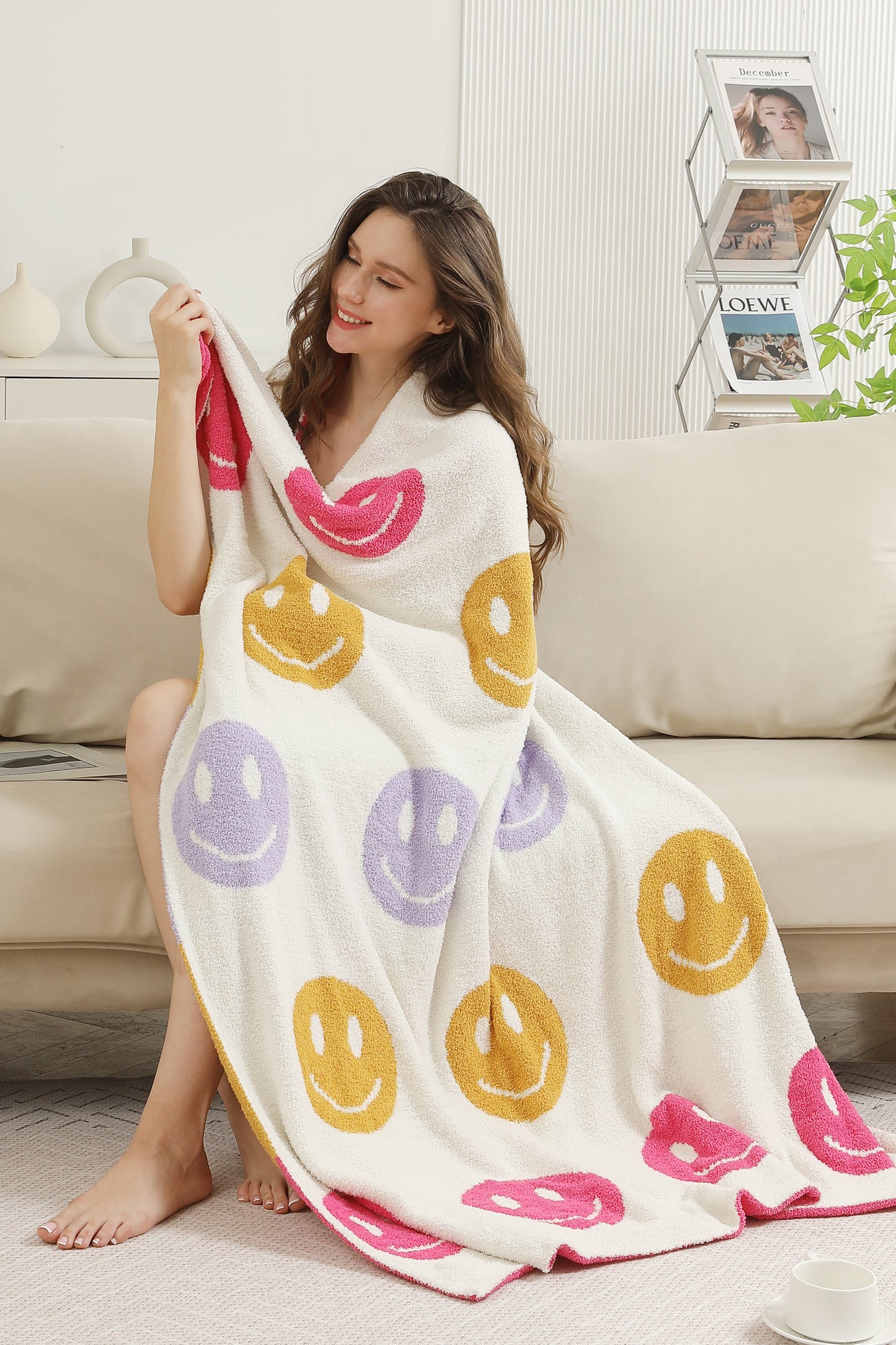 Multi-Colored Happy Face Luxe Zachte Fleece Deken – Speels & Comfortabel
