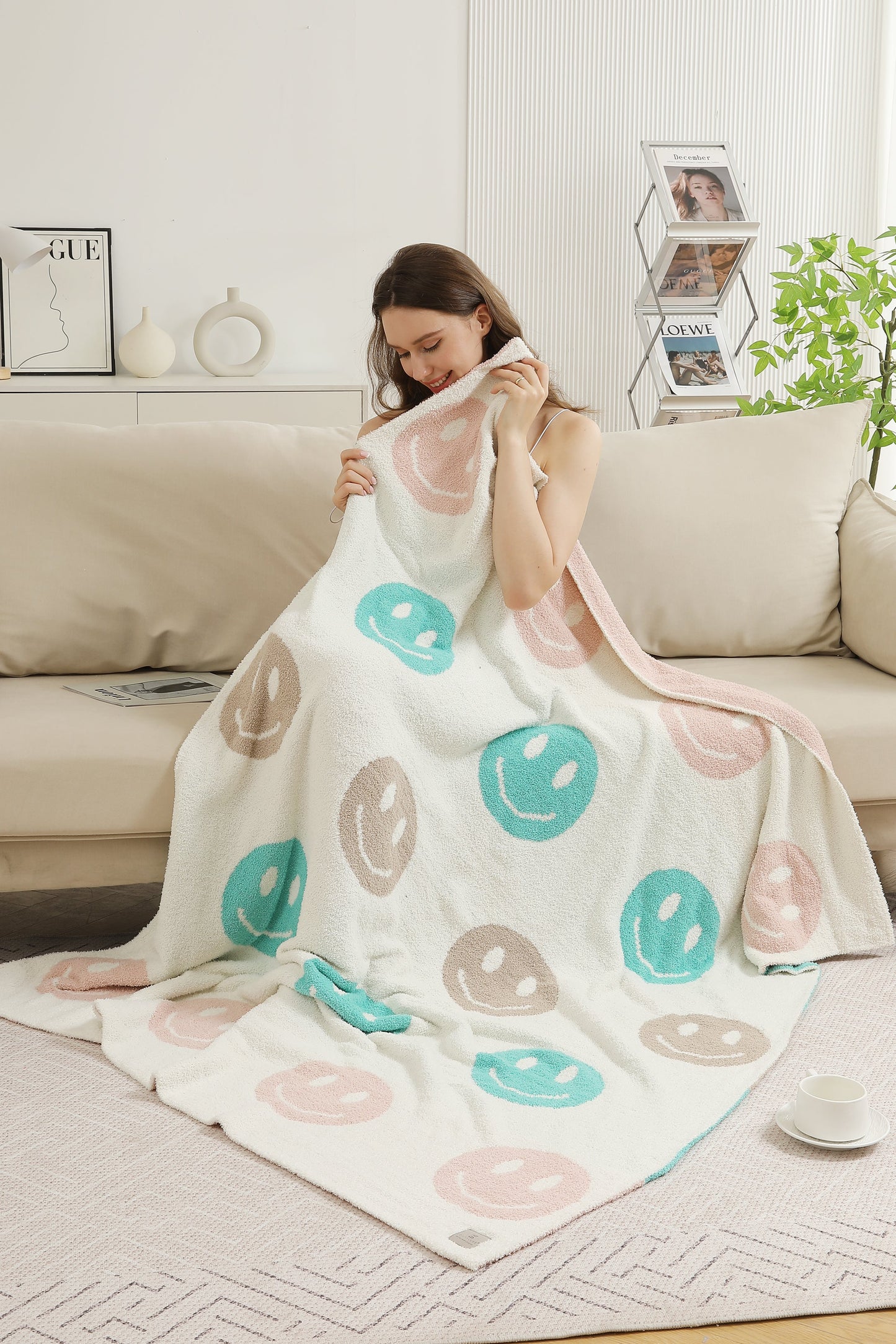 Multi-Colored Happy Face Luxe Zachte Fleece Deken – Speels & Comfortabel