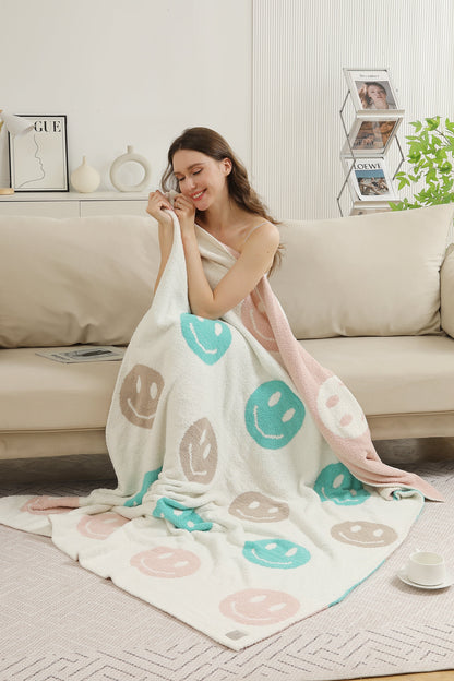 Multi-Colored Happy Face Luxe Zachte Fleece Deken – Speels & Comfortabel