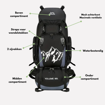 Waterdichte Outdoor Backpack 90L – Ruim & comfortabel