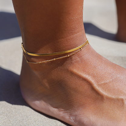 Goudkleurige Dubbele Enkelband – Waterbestendig & Trendy Zomersieraad