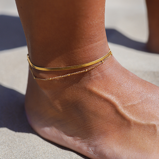 Goudkleurige Dubbele Enkelband – Waterbestendig & Trendy Zomersieraad