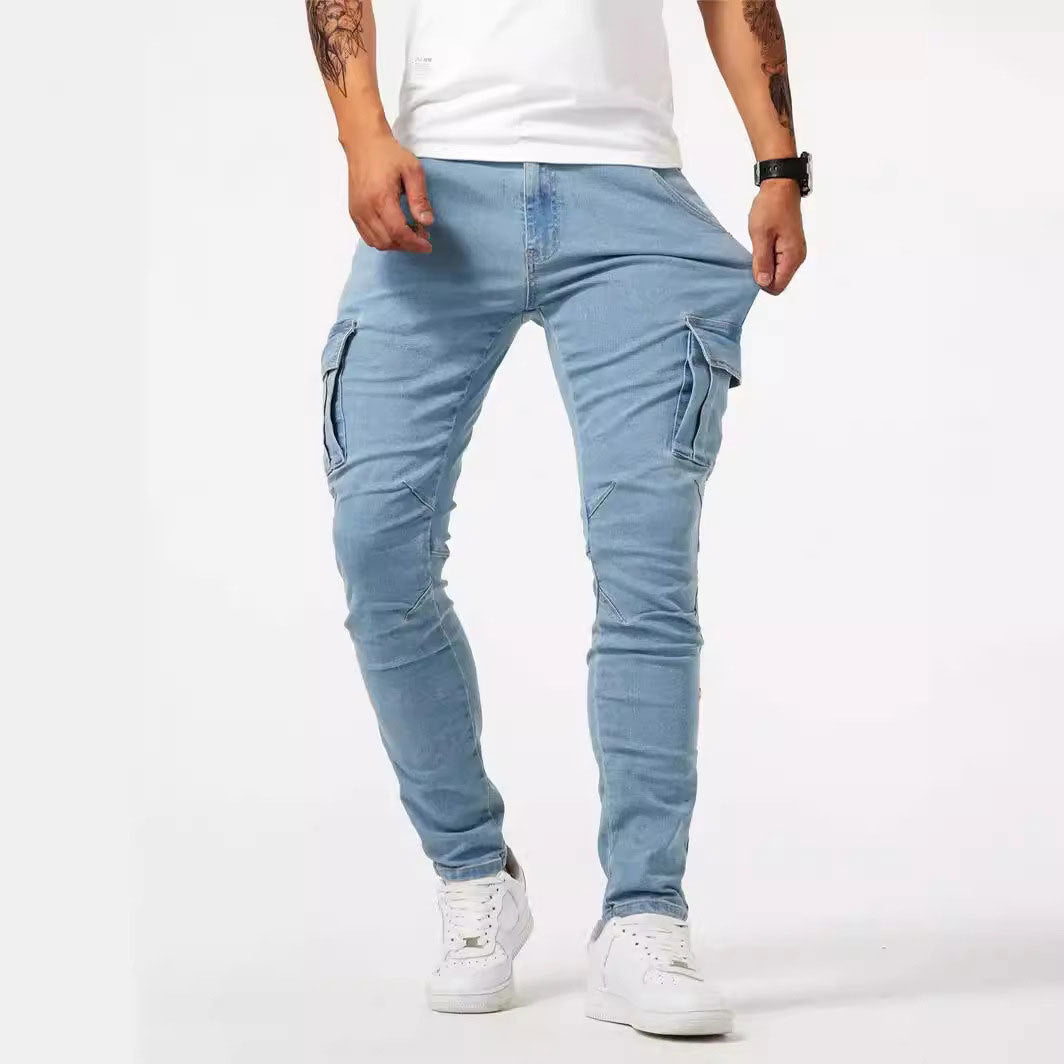 Heren Cargo Jeans – Slim Tapered Fit Stretch Denim met Zijzakken
