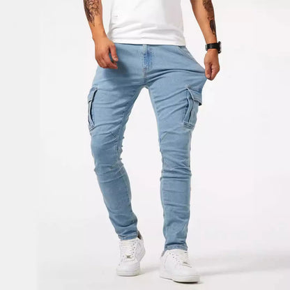 Heren Cargo Jeans – Slim Tapered Fit Stretch Denim met Zijzakken