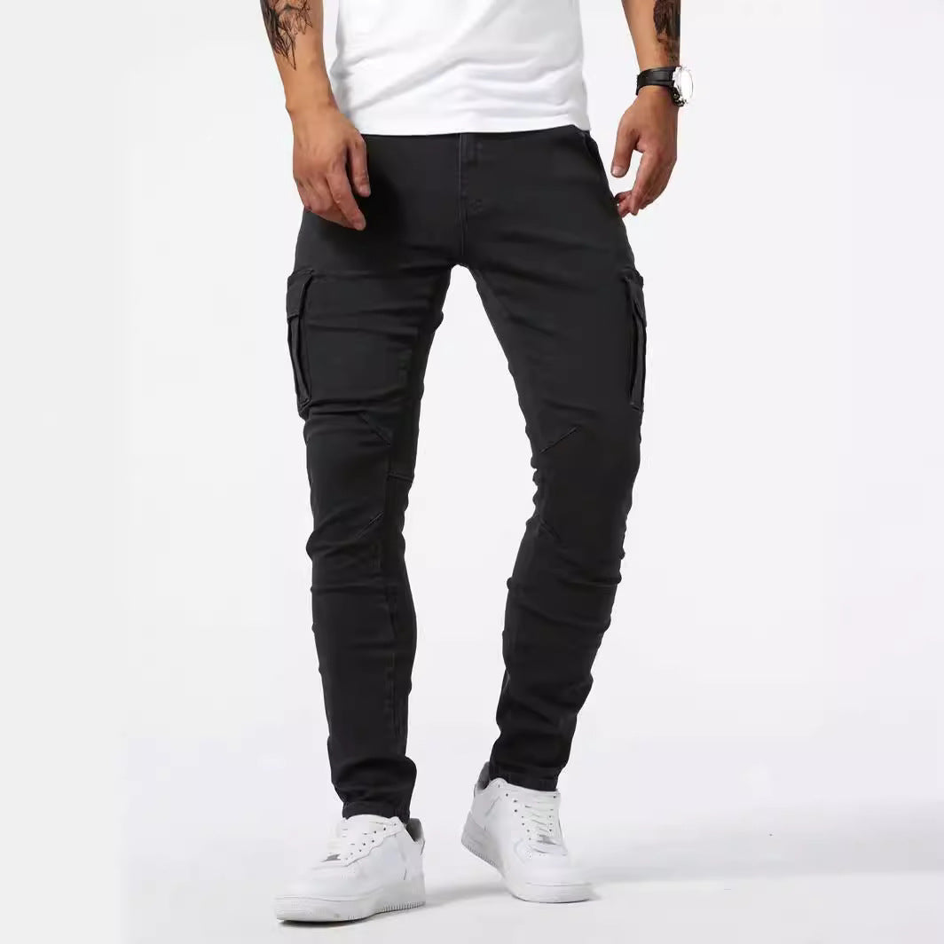 Heren Cargo Jeans – Slim Tapered Fit Stretch Denim met Zijzakken