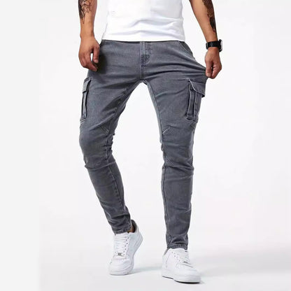 Heren Cargo Jeans – Slim Tapered Fit Stretch Denim met Zijzakken