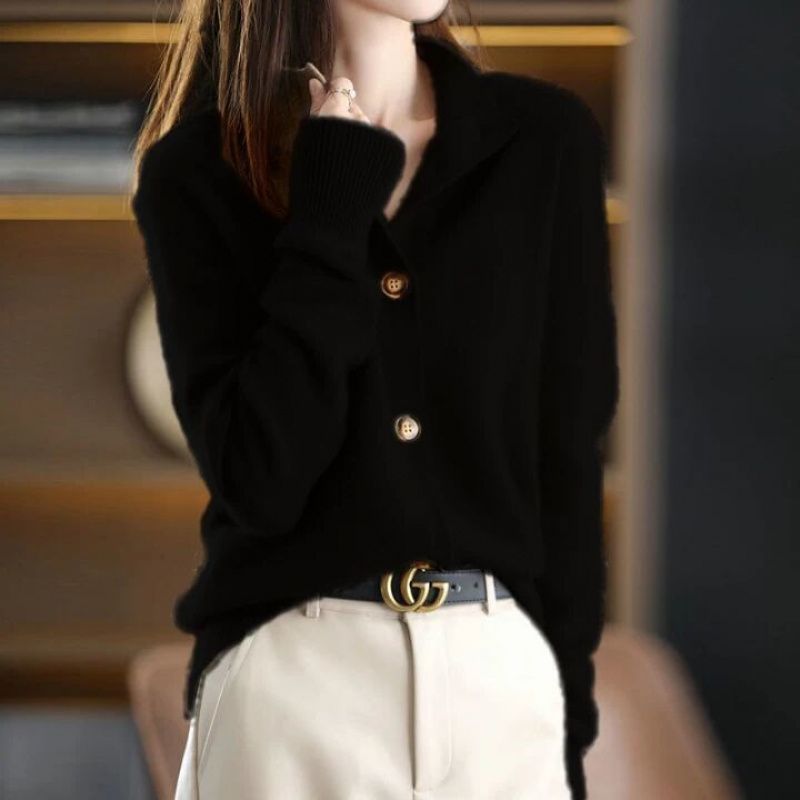 Dames Cardigan met Grote Knopen – Zachte Gebreide V-hals Trui