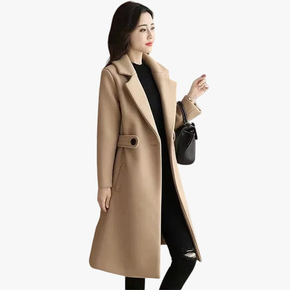 Elegante Dames Winterjas – Lange Klassieke Mantel met Reverskraag