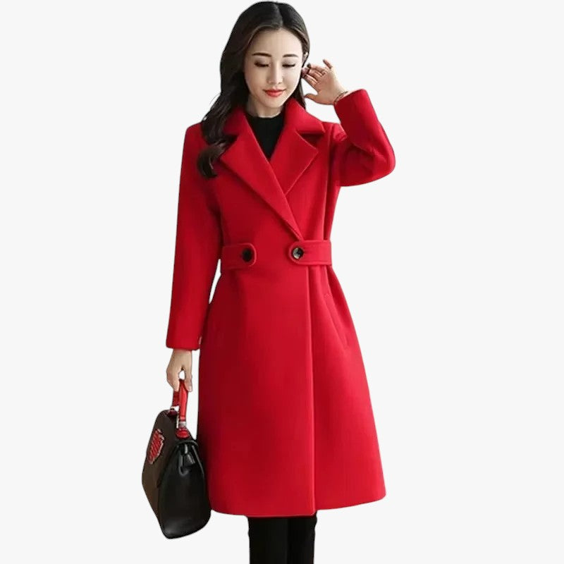 Elegante Dames Winterjas – Lange Klassieke Mantel met Reverskraag