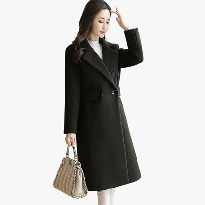 Elegante Dames Winterjas – Lange Klassieke Mantel met Reverskraag