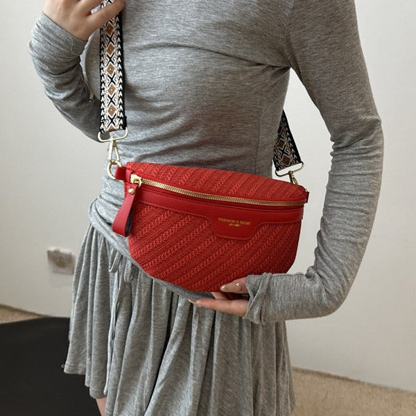 Raffia Crossbody Heuptas – Dames Fanny Pack met Extra Mini Tasje – Boho Zomerstijl