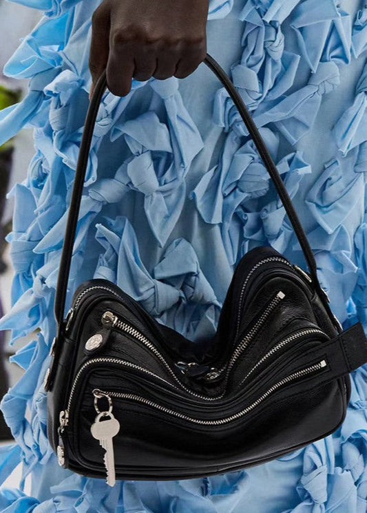 Zwarte Crescent Schoudertas Dames – Vegan Leren Crossbody met Ritsvakken