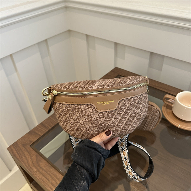 Raffia Crossbody Heuptas – Dames Fanny Pack met Extra Mini Tasje – Boho Zomerstijl