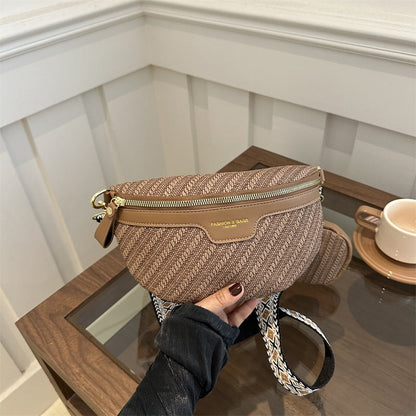 Raffia Crossbody Heuptas – Dames Fanny Pack met Extra Mini Tasje – Boho Zomerstijl