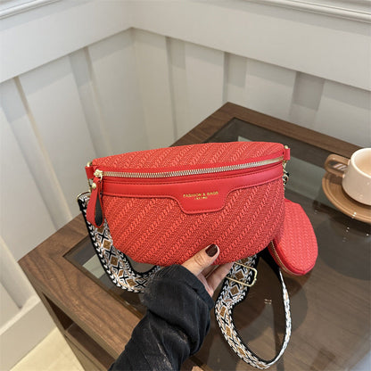 Raffia Crossbody Heuptas – Dames Fanny Pack met Extra Mini Tasje – Boho Zomerstijl