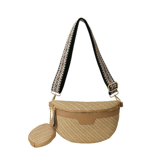 Raffia Crossbody Heuptas – Dames Fanny Pack met Extra Mini Tasje – Boho Zomerstijl