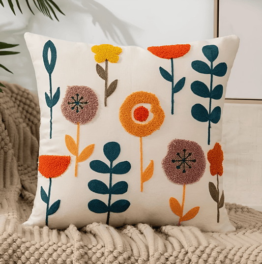 Geborduurde Kussenhoes met Bloemen – Decoratief Kussen 45x45 cm van Katoen