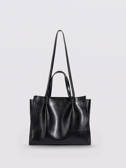Zwarte Leren Shopper – Minimalistisch & Ruim Design
