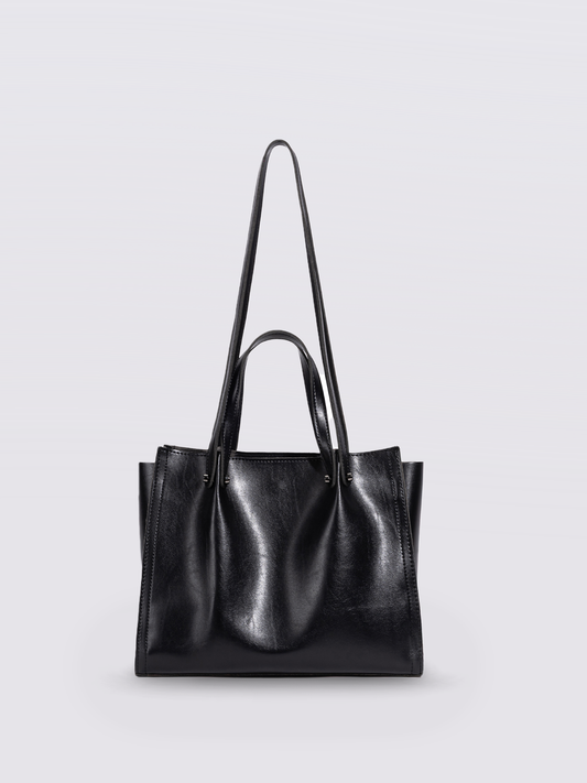 Zwarte Leren Shopper – Minimalistisch & Ruim Design
