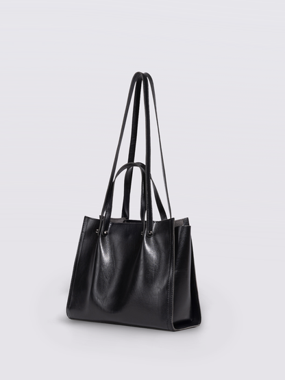 Zwarte Leren Shopper – Minimalistisch & Ruim Design