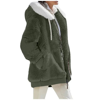 Oversized Teddy Jas met Capuchon – Warme Dames Winterjas met Zakken