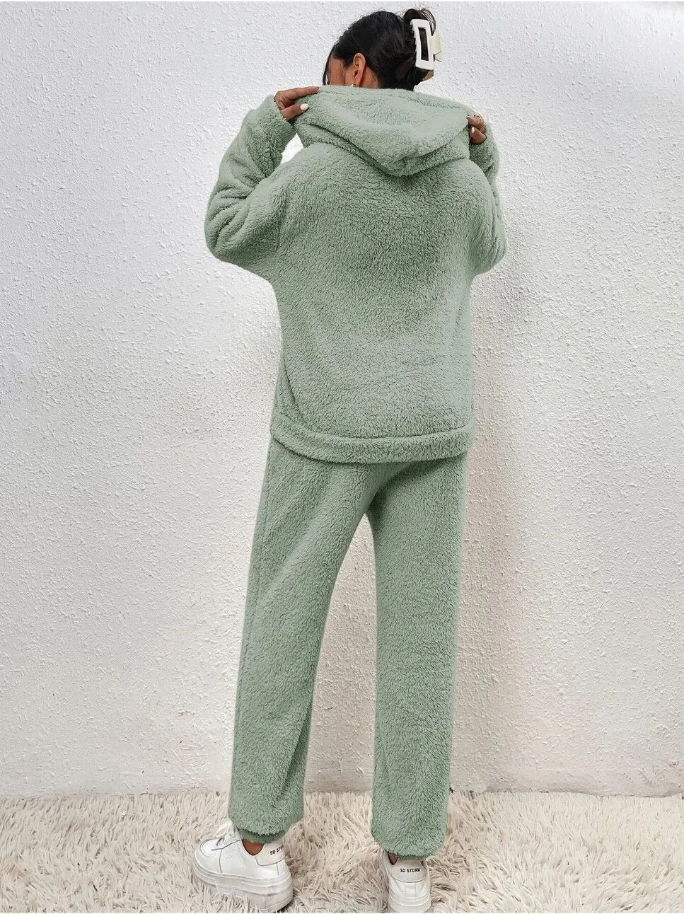 Fluffy Huispak Dames – Warme Teddy Loungewear Set met Hoodie