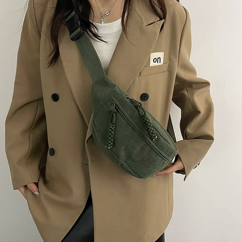Groene Corduroy Crossbody Tas – Trendy, Praktisch & Comfortabel