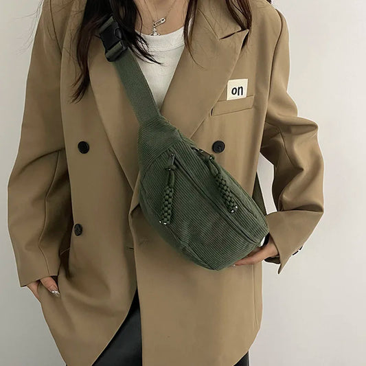 Groene Corduroy Crossbody Tas – Trendy, Praktisch & Comfortabel