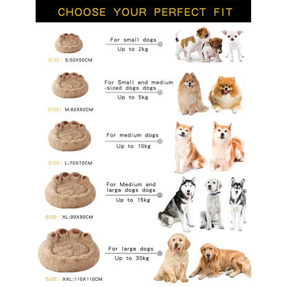 Hondenbed Pootafdruk – Fluffy Rond Ligbed met Anti-Slip Bodem voor Honden en Katten