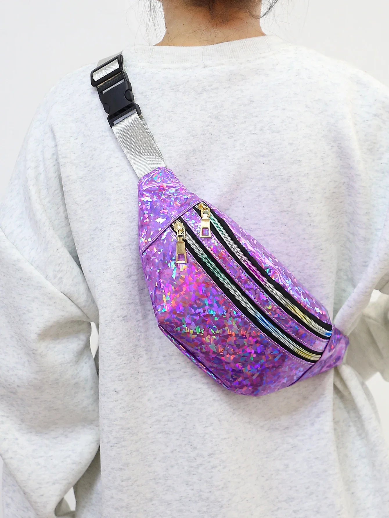 Holografische Heuptas & Crossbody – Glanzende Fanny Pack met Ritssluiting – Festival & Streetstyle