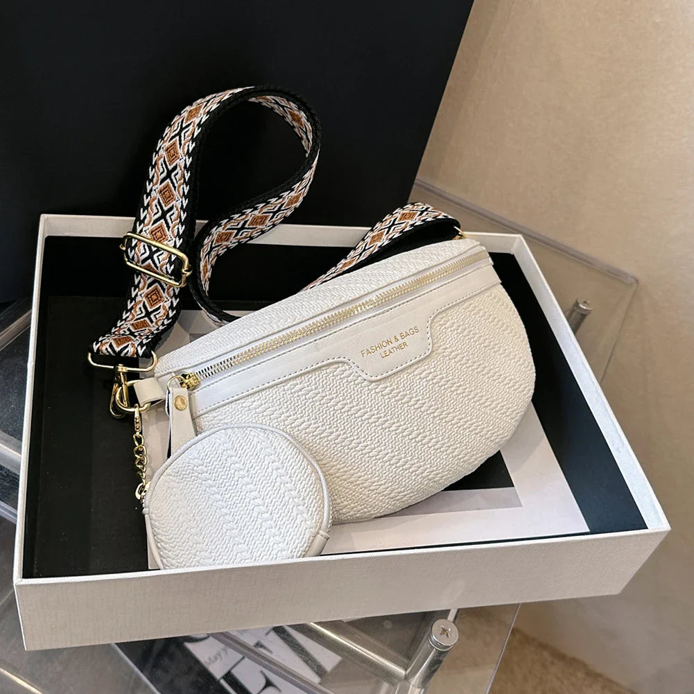Raffia Crossbody Heuptas – Dames Fanny Pack met Extra Mini Tasje – Boho Zomerstijl