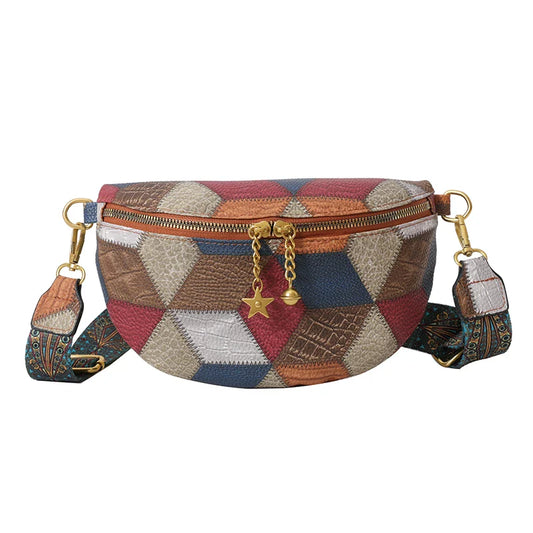 Kleurrijke Patchwork Crossbody Heuptas – Trendy Schoudertas met Uniek Design