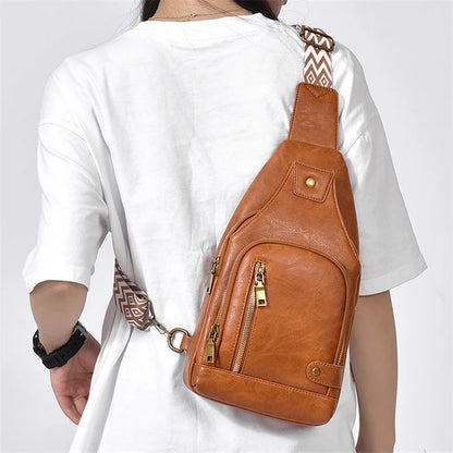 Vintage Crossbody Sling Bag – Schoudertas met Brede Strap & Meerdere Vakken
