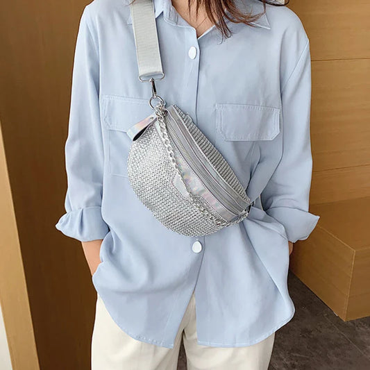 Glitter Schoudertas & Heuptas – Zilver | Dames Crossbody Bag