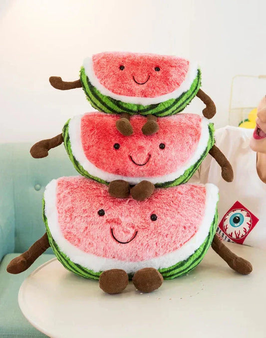 Pluche Watermeloen Knuffel – Zachte Fruitknuffel met Vrolijk Gezichtje