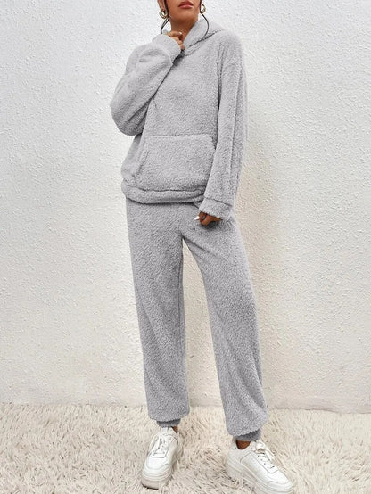 Fluffy Huispak Dames – Warme Teddy Loungewear Set met Hoodie