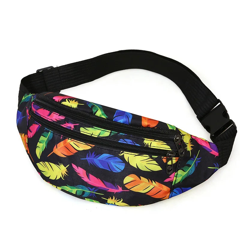 Heuptas met Kleurrijke Verenprint – Verstelbare Crossbody & Festival Tas