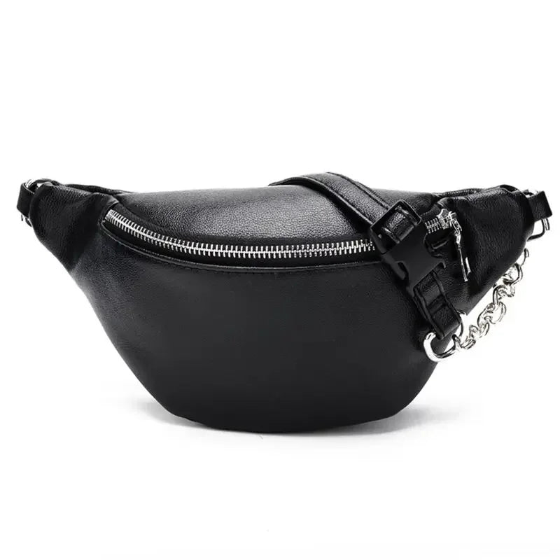 Zwarte Crossbody Heuptas met Subtiele Ketting – Minimalistisch & Stoer