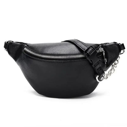 Zwarte Crossbody Heuptas met Subtiele Ketting – Minimalistisch & Stoer