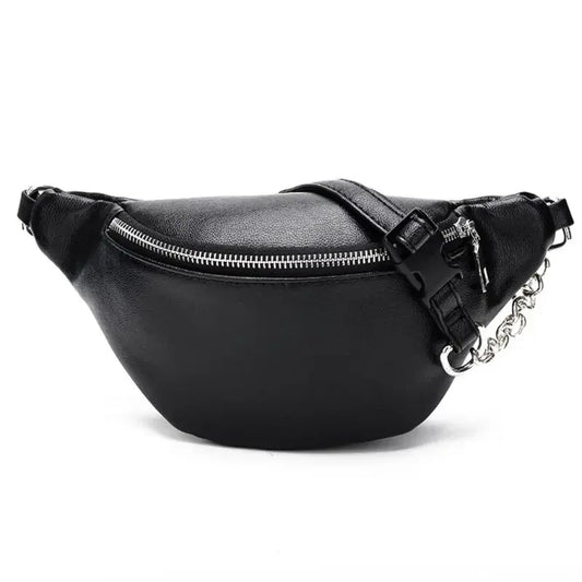 Zwarte Crossbody Heuptas met Subtiele Ketting – Minimalistisch & Stoer
