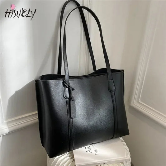 Leren Tote Bag Dames – Grote PU Leren Schoudertas | Vintage Handtas voor Werk en Dagelijks Gebruik