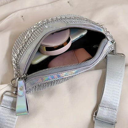 Glitter Schoudertas & Heuptas – Zilver | Dames Crossbody Bag