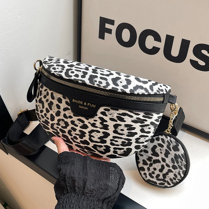 Leopard Print Crossbody & Heuptas – Trendy Panterlook – Verstelbare Band & Mini Pouch